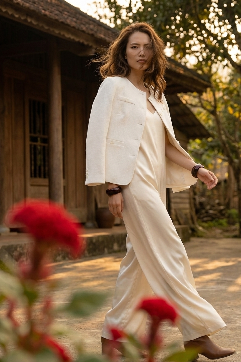 Áo khoác jacket tweed trắng thời trang Hity