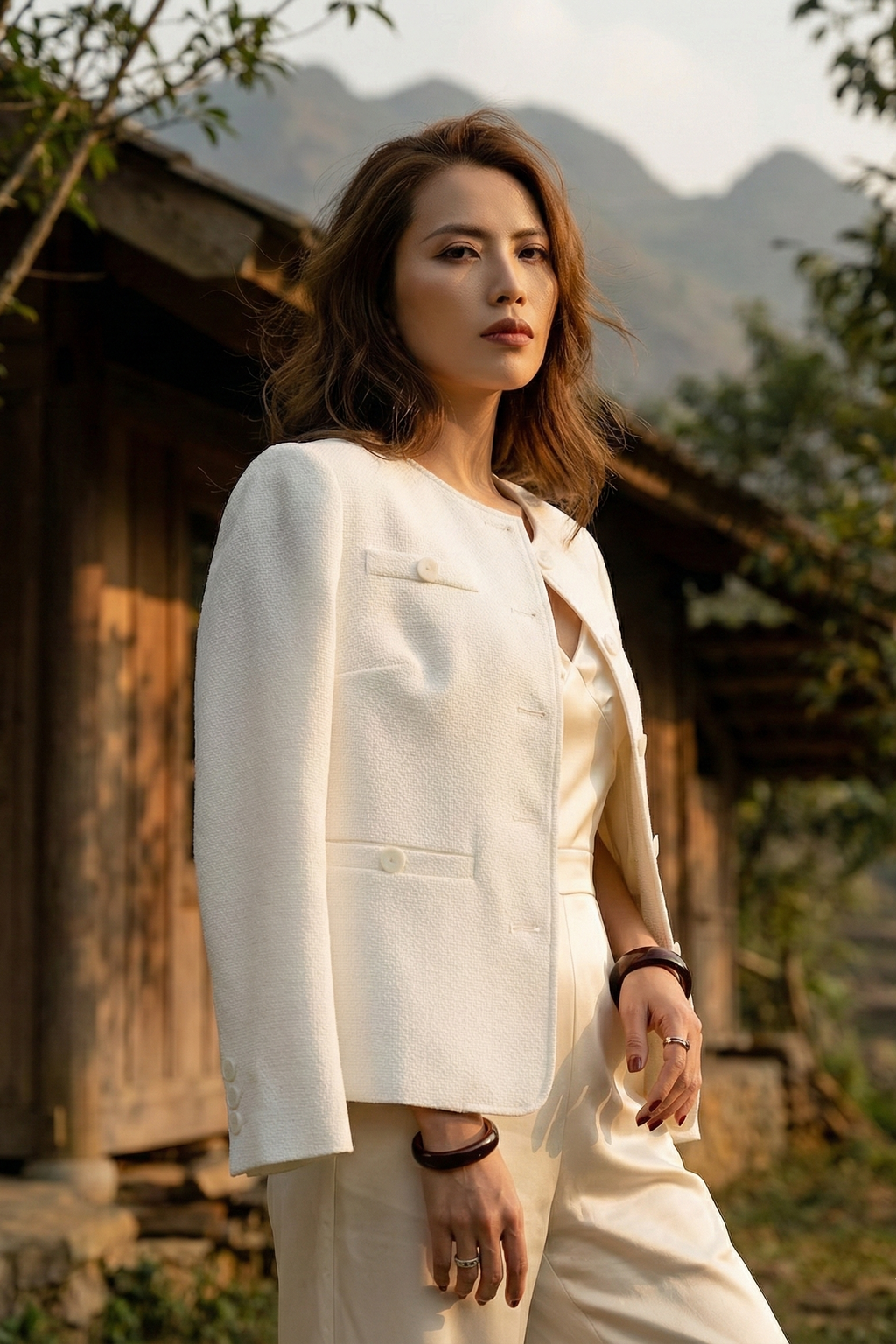 Áo khoác jacket tweed trắng thời trang Hity