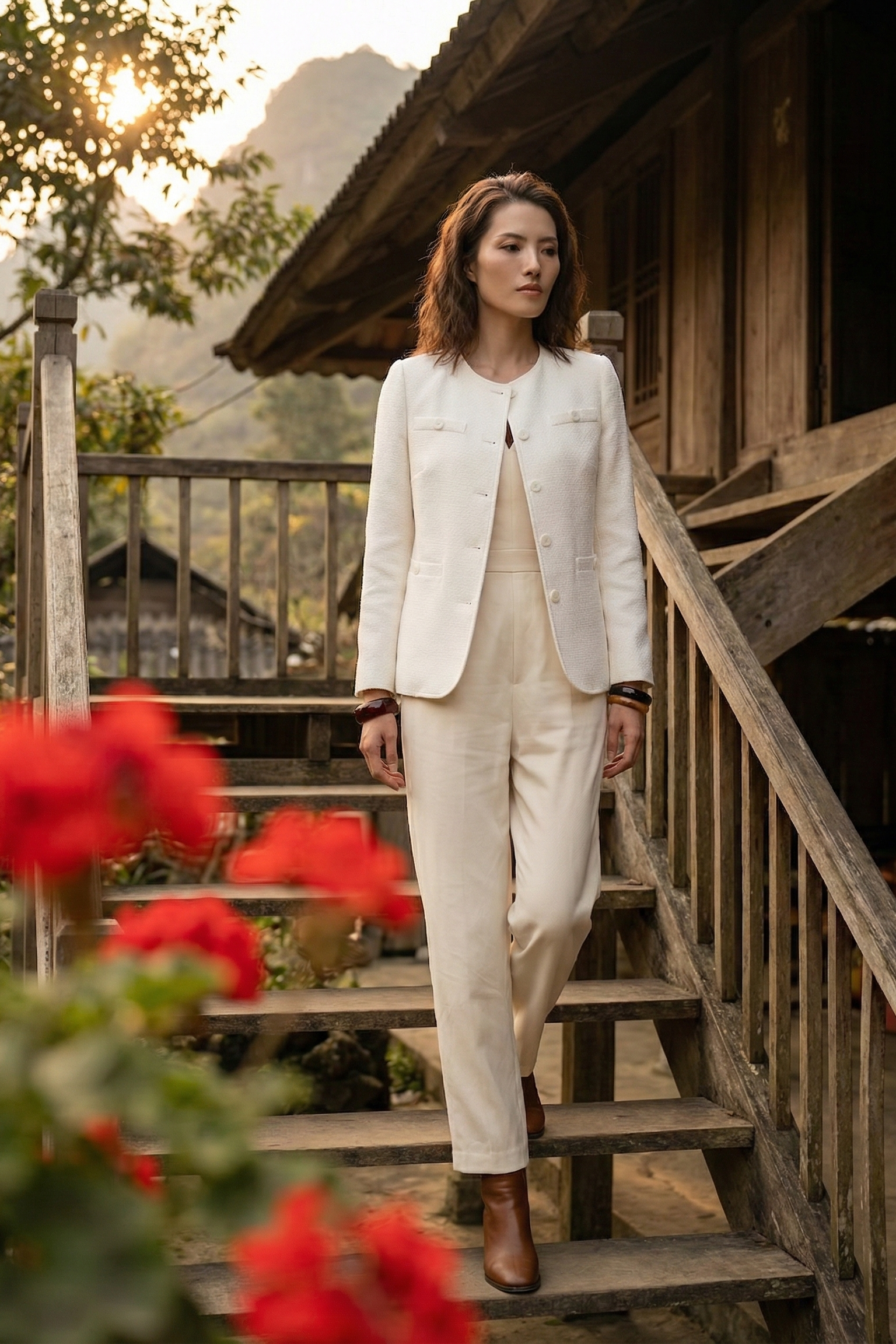 Áo khoác jacket tweed trắng thời trang Hity