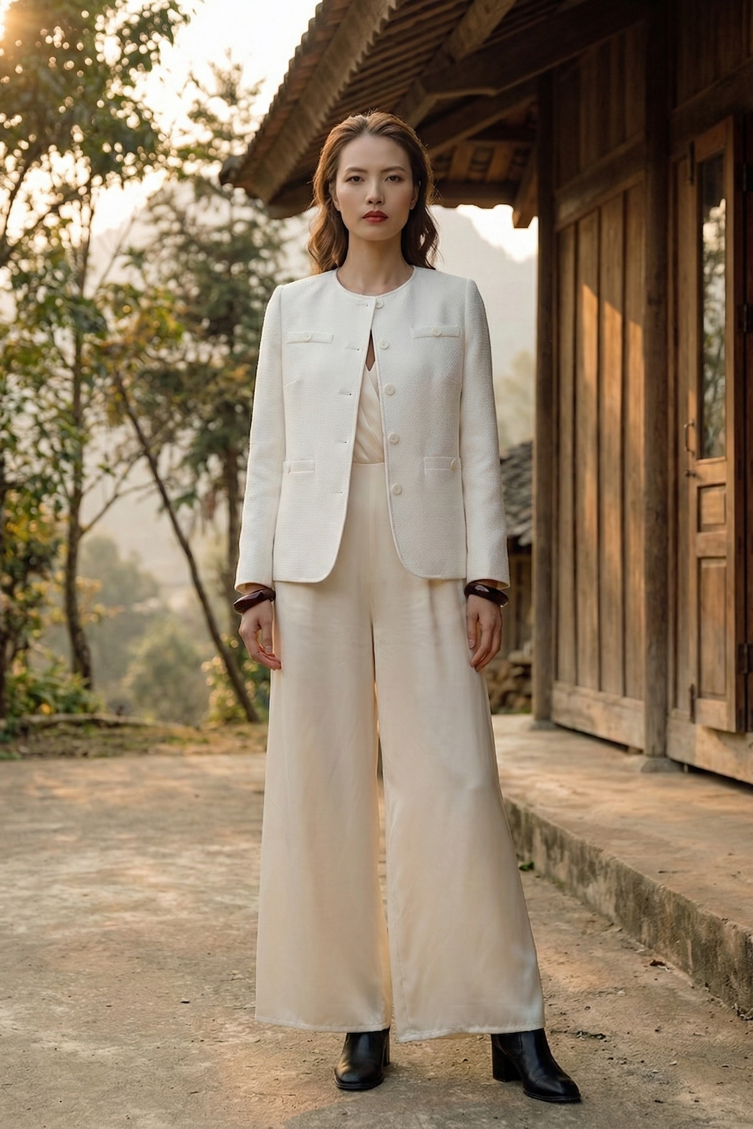 Áo khoác jacket tweed trắng thời trang Hity