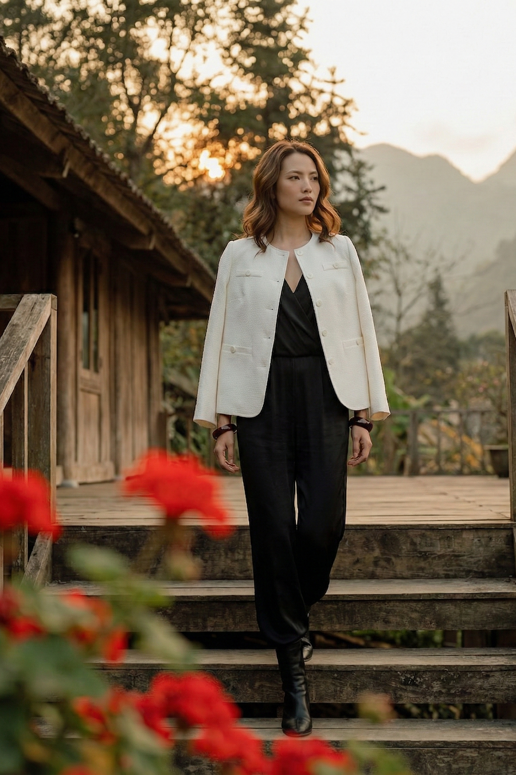 Áo khoác jacket tweed trắng thời trang Hity