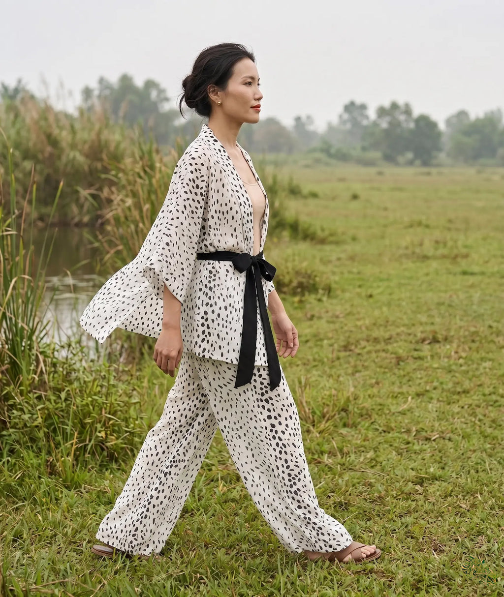 Bộ áo khoác kimono phối quần chấm bi thời trang Hity