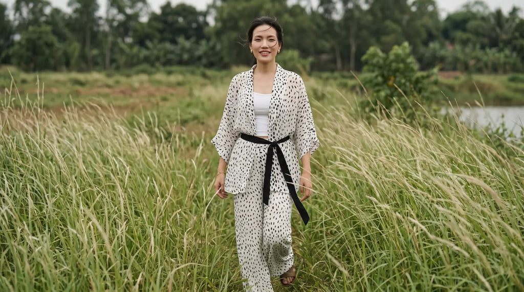Bộ áo khoác kimono phối quần chấm bi thời trang Hity
