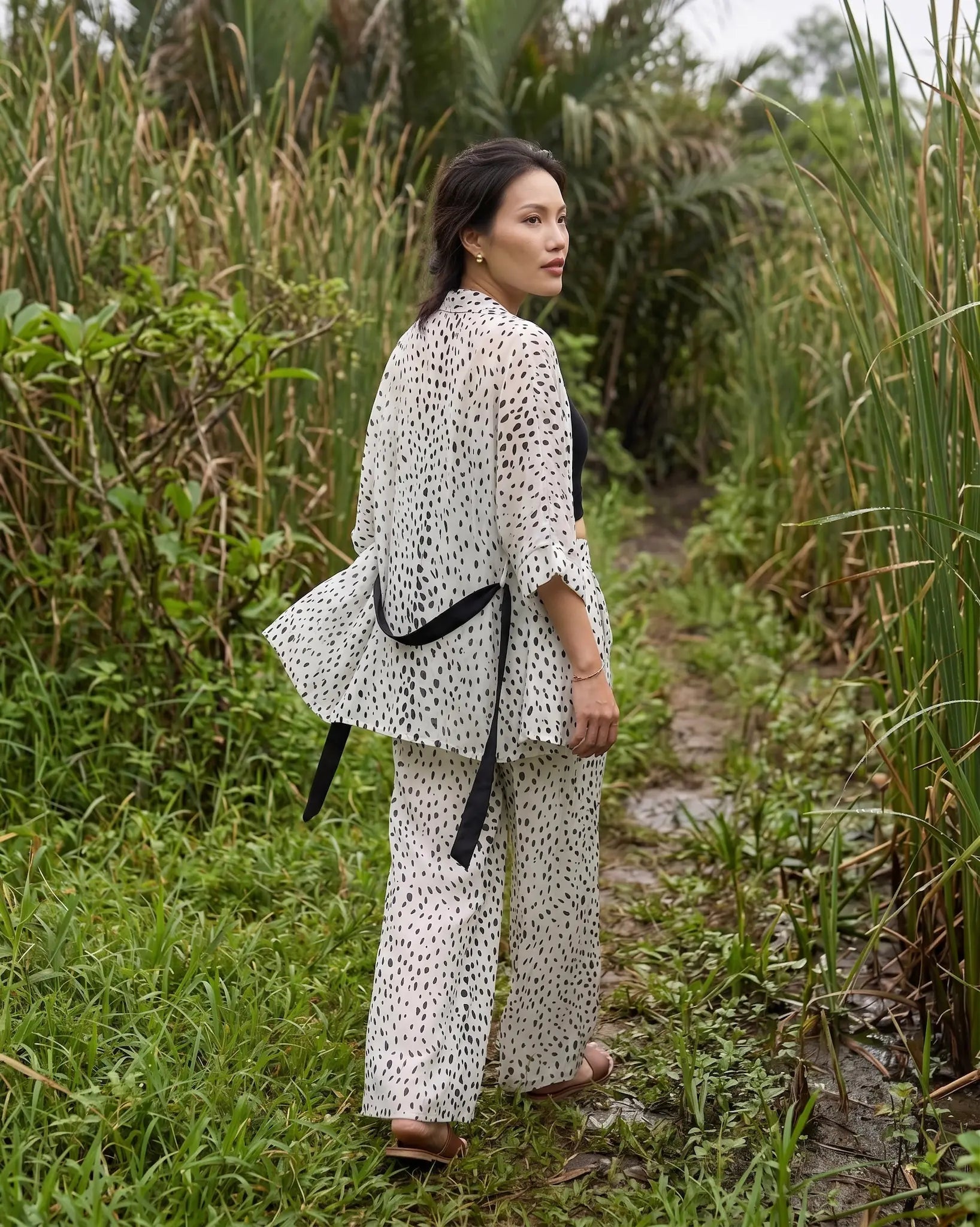 Bộ áo khoác kimono phối quần chấm bi thời trang Hity