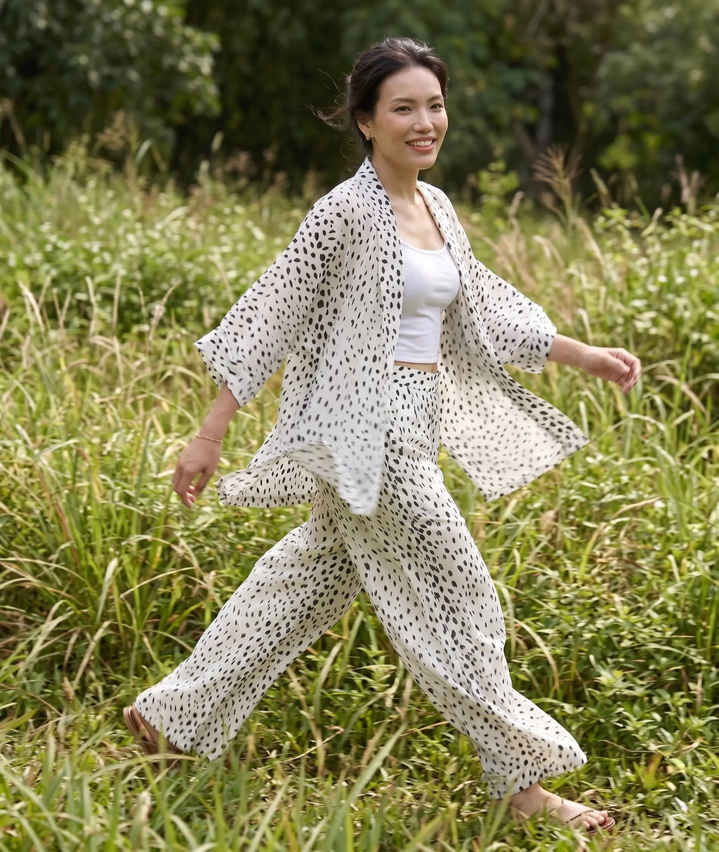 Bộ áo khoác kimono phối quần chấm bi thời trang Hity
