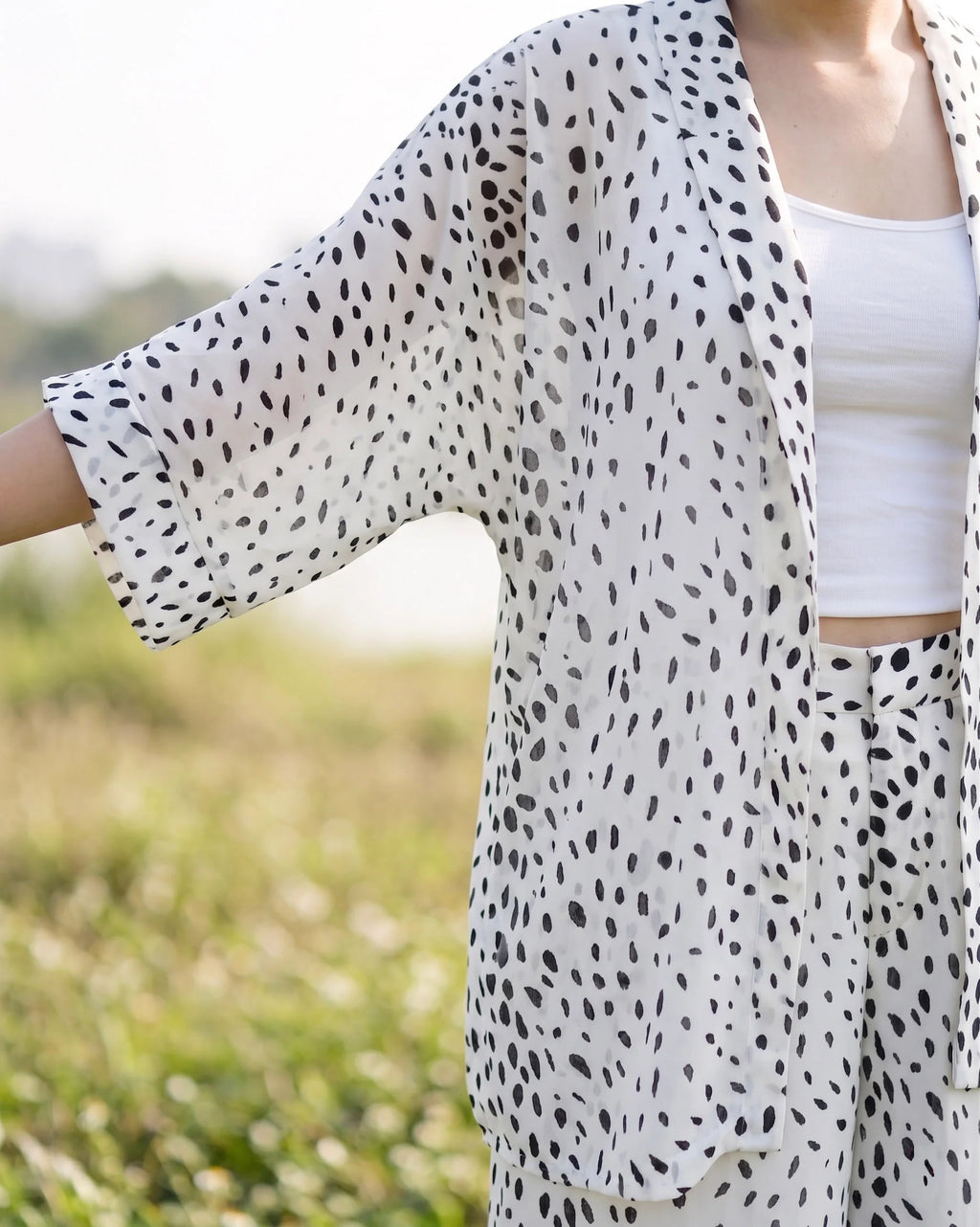 Bộ áo khoác kimono phối quần chấm bi thời trang Hity