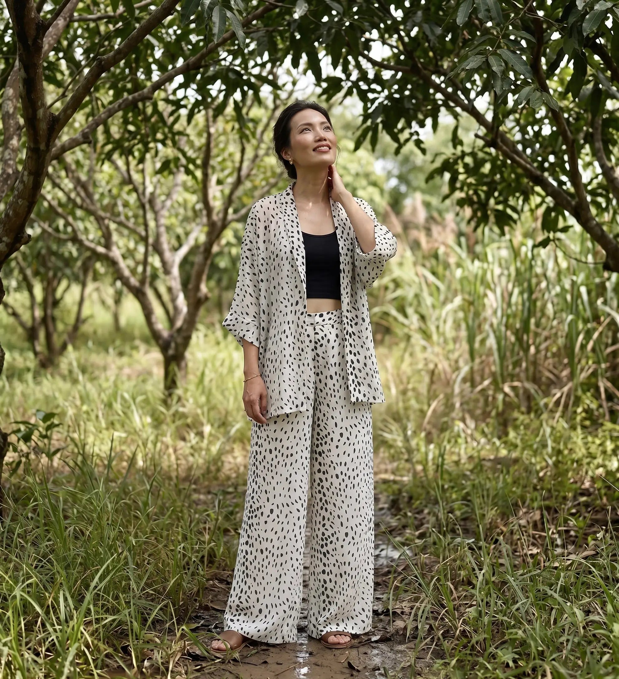 Bộ áo khoác kimono phối quần chấm bi thời trang Hity