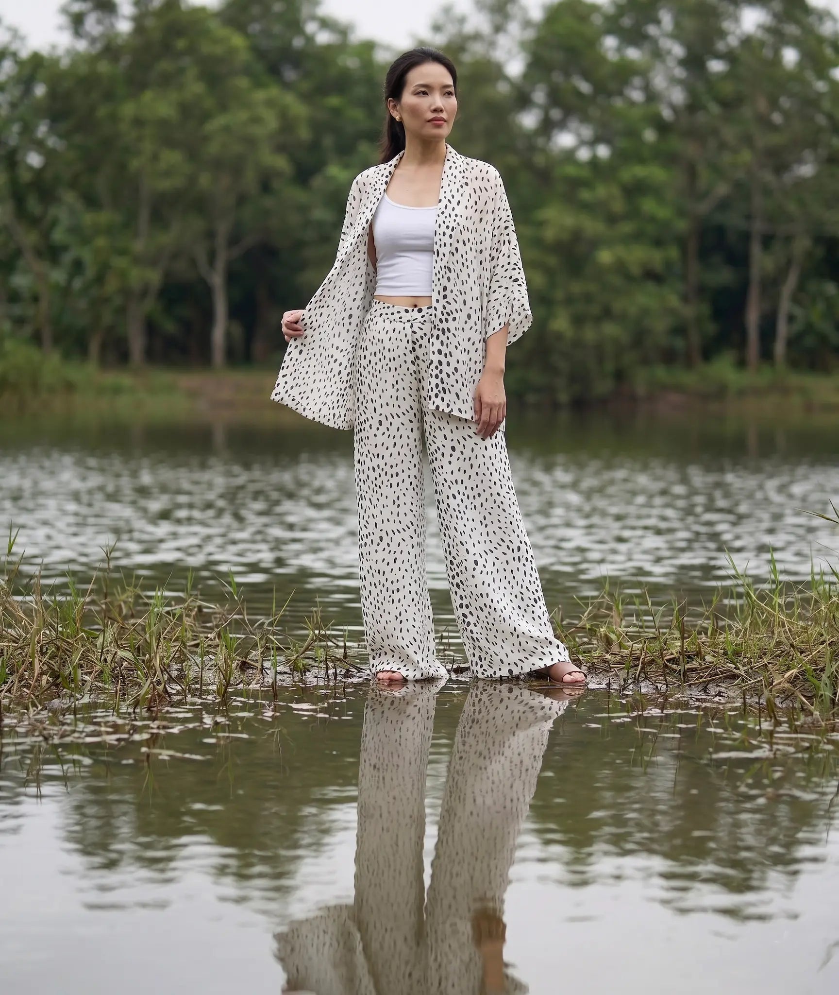 Bộ áo khoác kimono phối quần chấm bi thời trang Hity