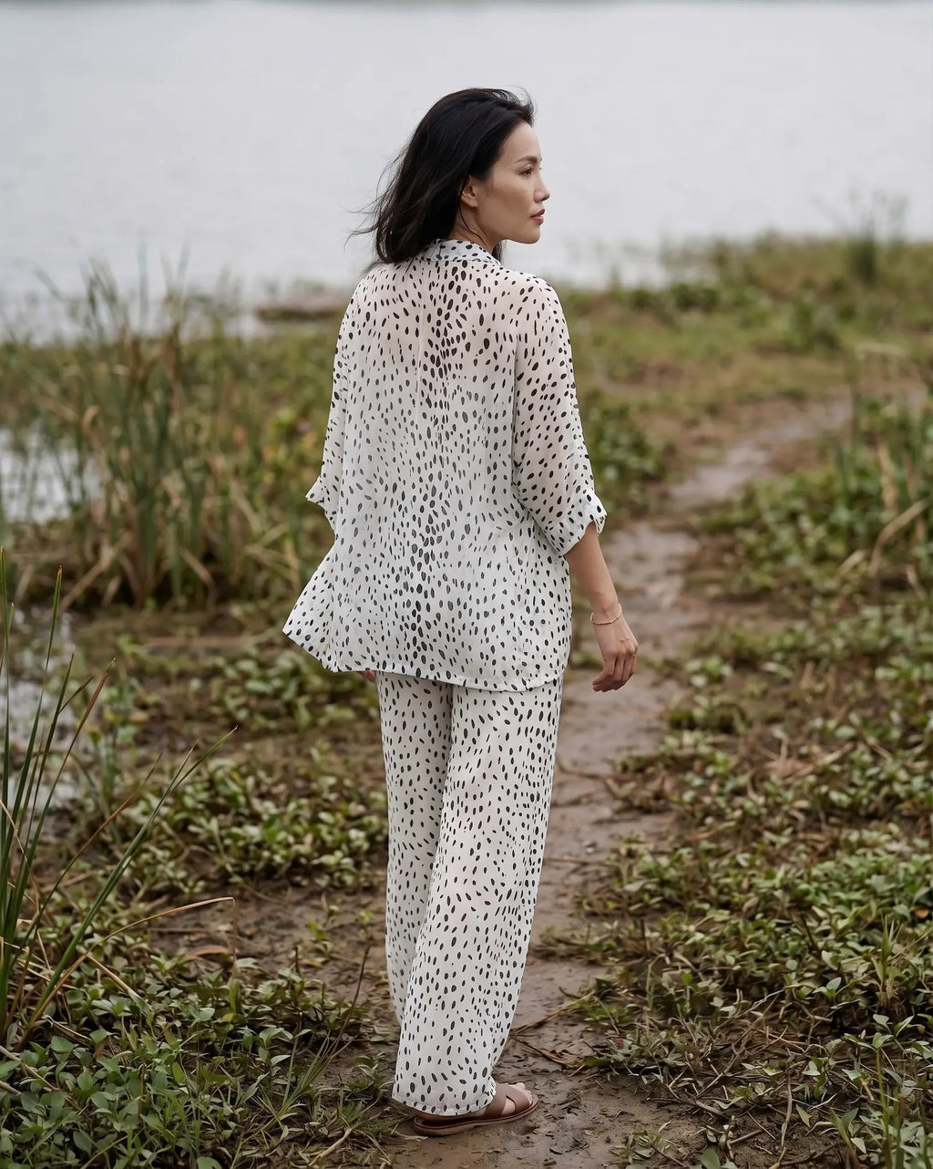 Bộ áo khoác kimono phối quần chấm bi thời trang Hity