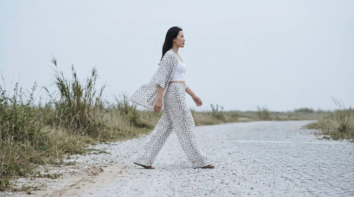 Bộ áo khoác kimono phối quần chấm bi thời trang Hity