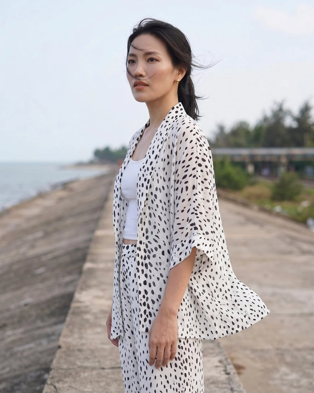 Bộ áo khoác kimono phối quần chấm bi thời trang Hity