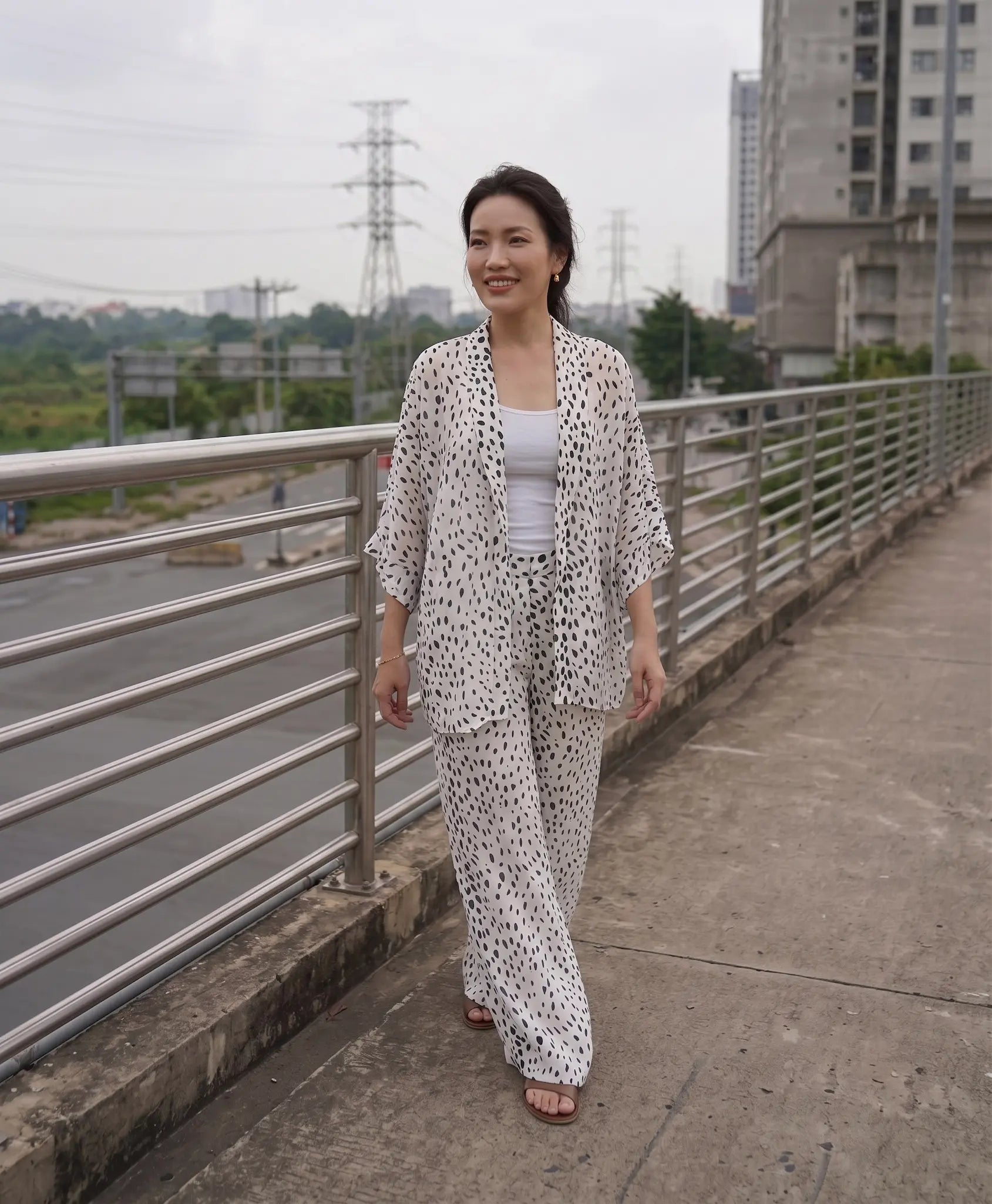 Bộ áo khoác kimono phối quần chấm bi thời trang Hity