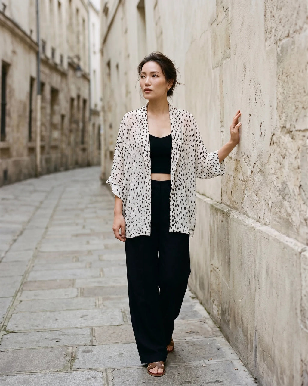 Bộ áo khoác kimono phối quần chấm bi thời trang Hity