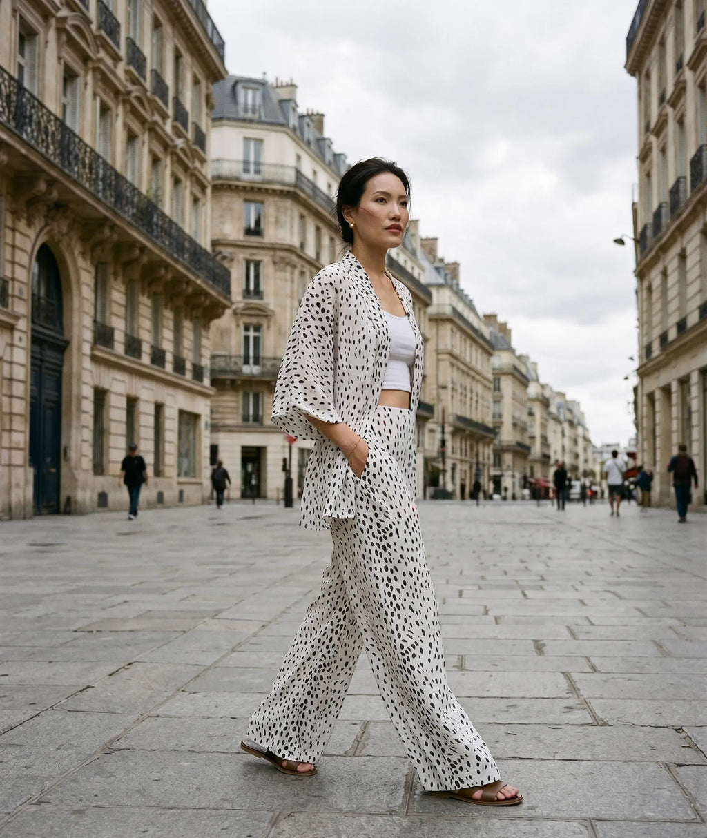Bộ áo khoác kimono phối quần chấm bi thời trang Hity