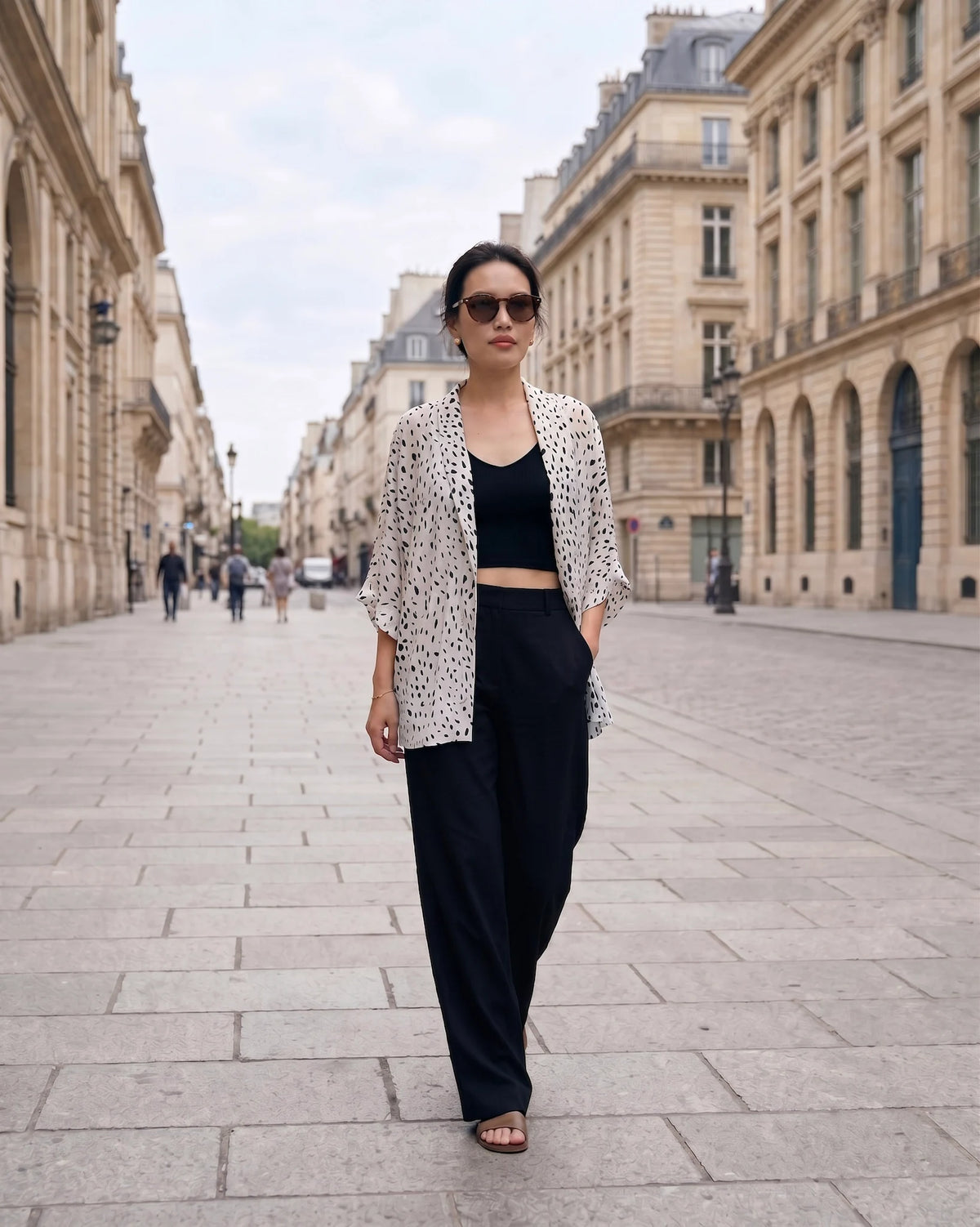 Bộ áo khoác kimono phối quần chấm bi thời trang Hity