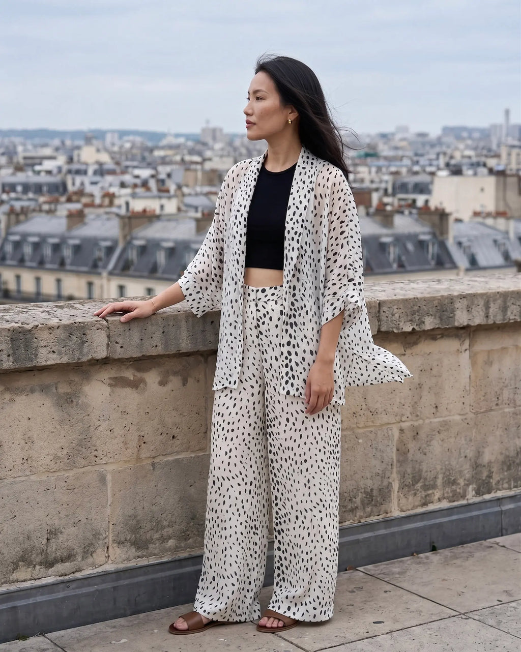 Bộ áo khoác kimono phối quần chấm bi thời trang Hity
