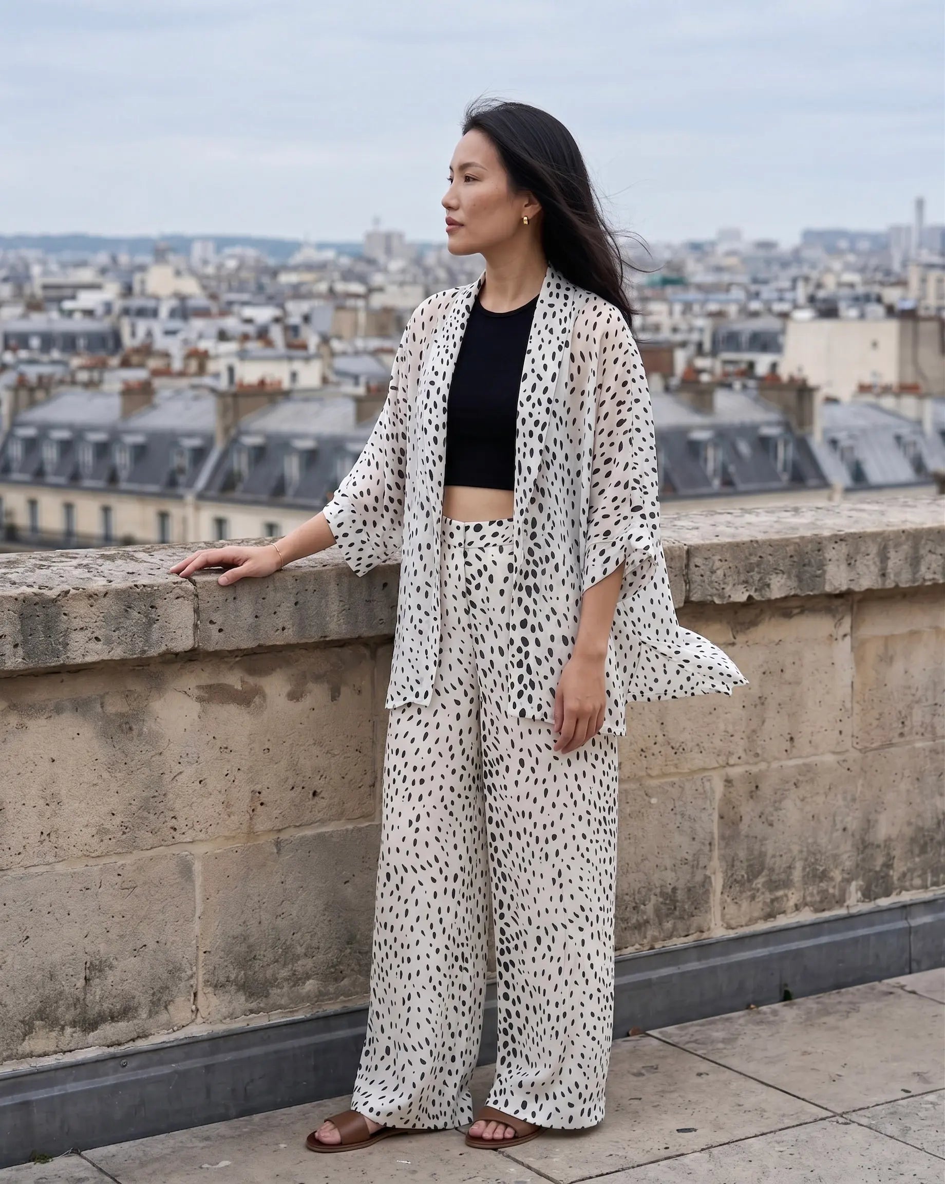 Bộ áo khoác kimono phối quần chấm bi thời trang Hity