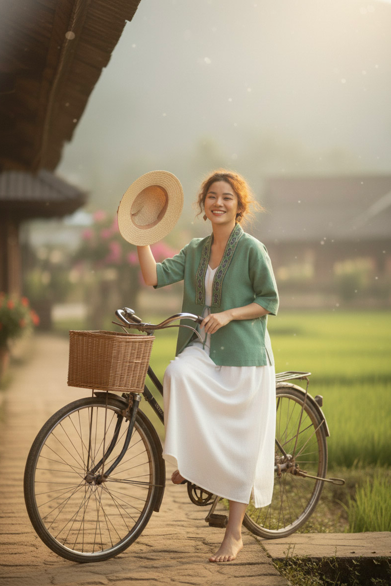 Áo khoác kimono linen phối thổ cẩm Hmong thời trang Hity