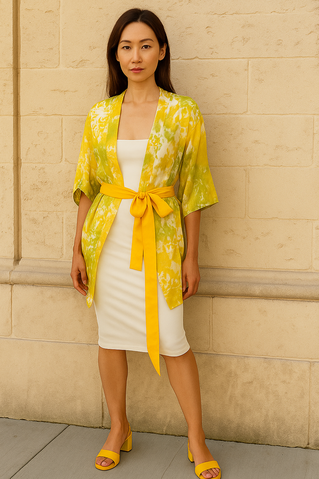 Áo khoác kimono lụa tơ tằm nhuộm loang thời trang Hity