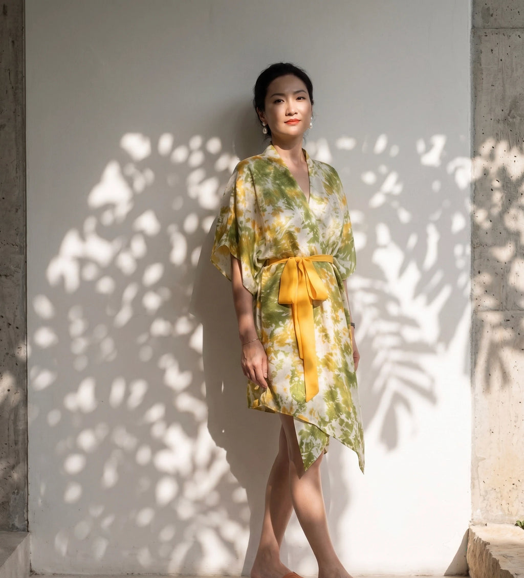 Áo khoác lụa tơ tằm nhuộm loang tiedye thời trang Hity