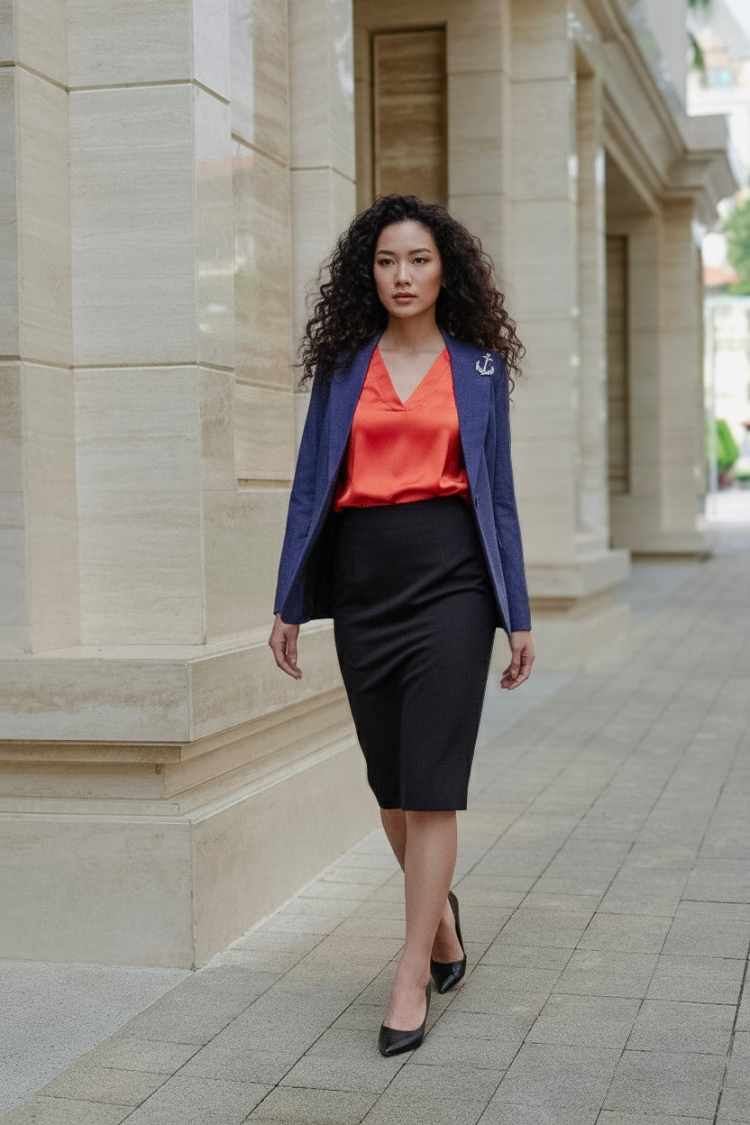 Áo vest blazer linen xanh navy thời trang Hity