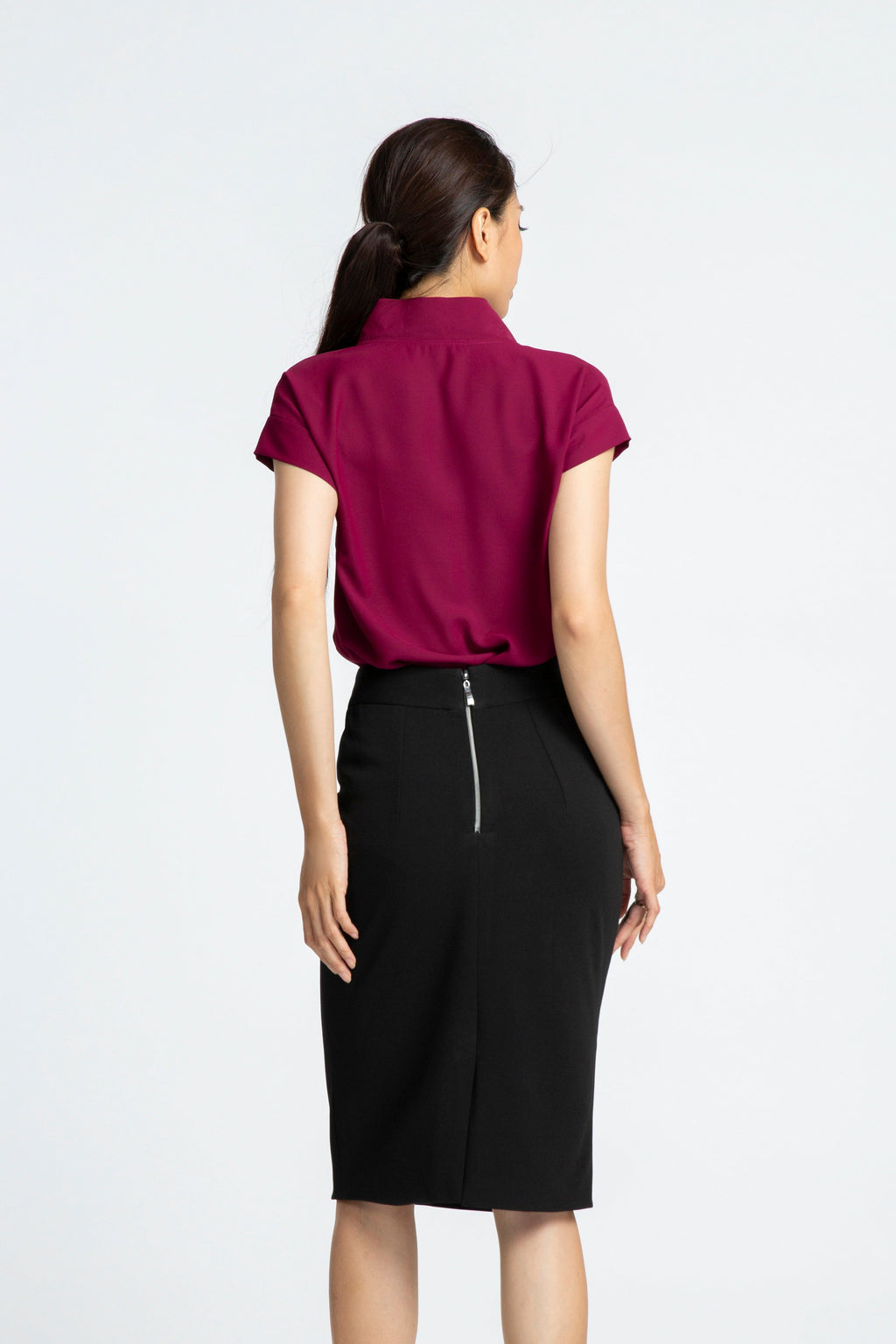 Áo kiểu cổ V đỏ mận thời trang Hity