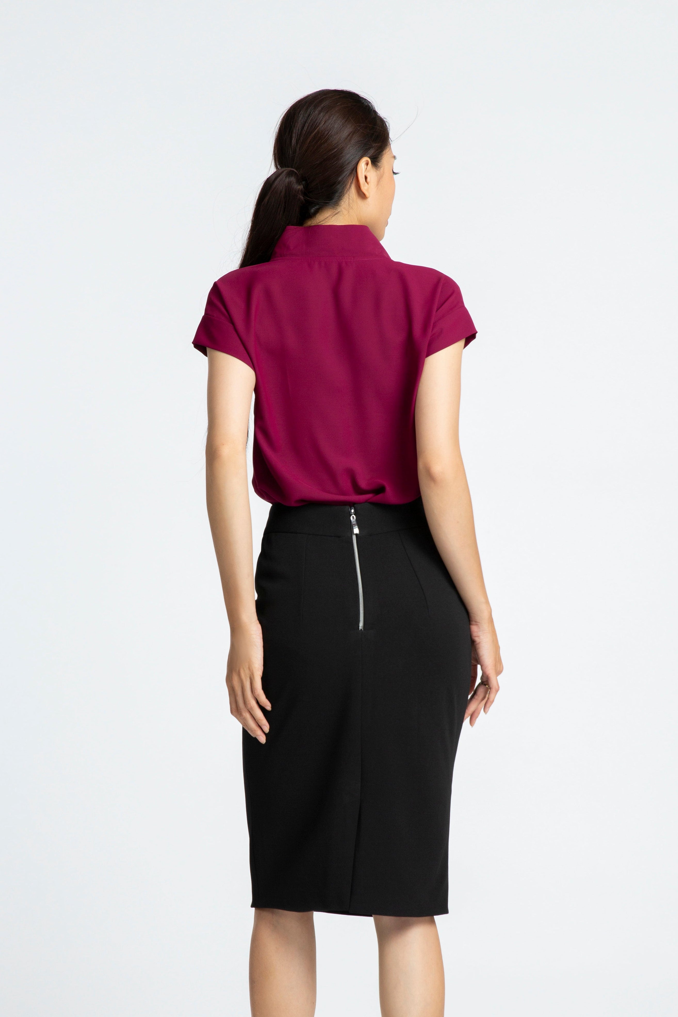 Áo kiểu cổ V đỏ mận thời trang Hity