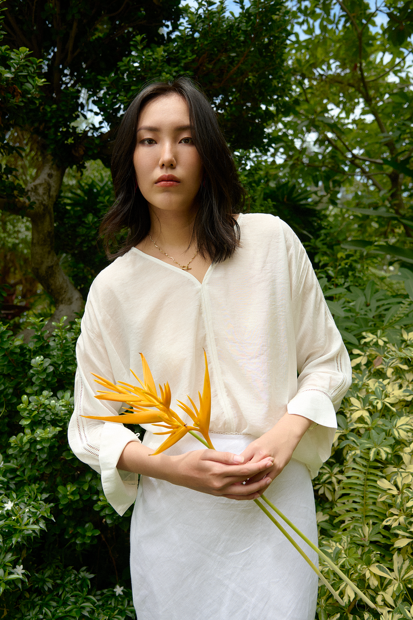 Áo kiểu cổ tim tay dài phối ren thời trang Hity