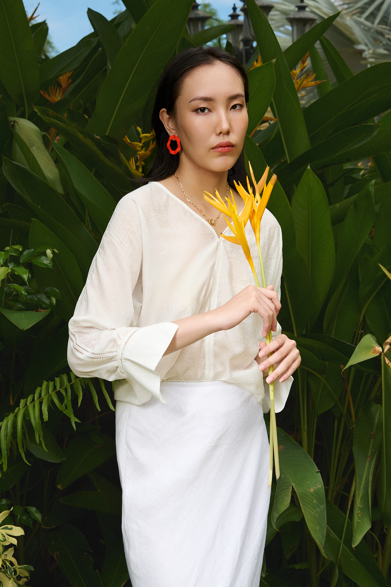 Áo kiểu cổ tim tay dài phối ren thời trang Hity