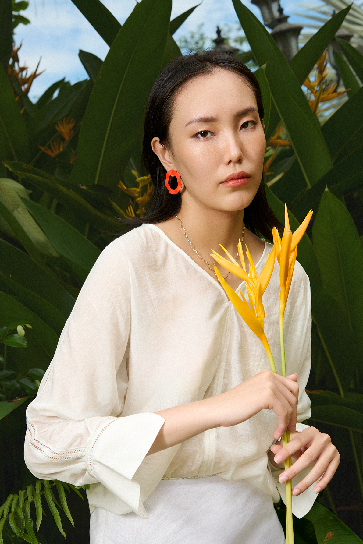 Áo kiểu cổ tim tay dài phối ren thời trang Hity