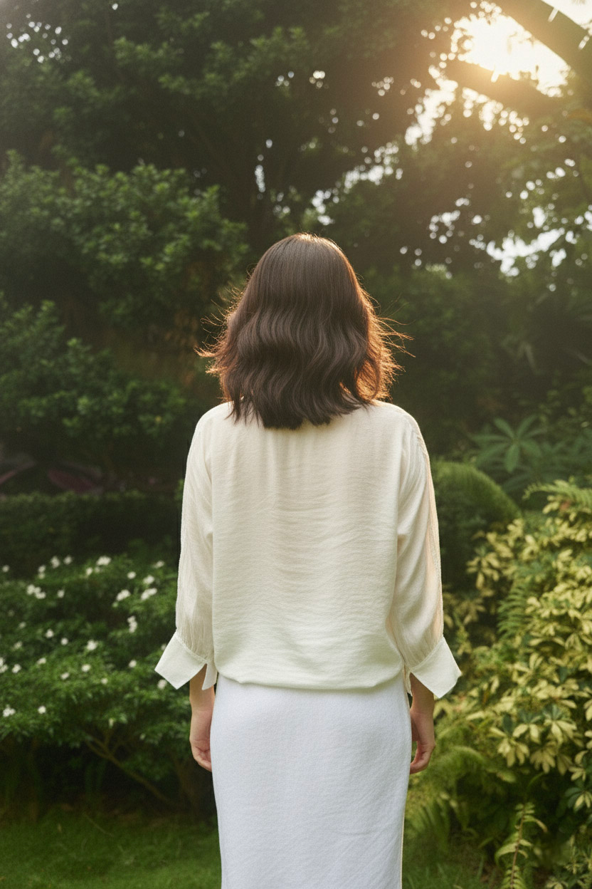 Áo kiểu cổ tim tay dài phối ren thời trang Hity