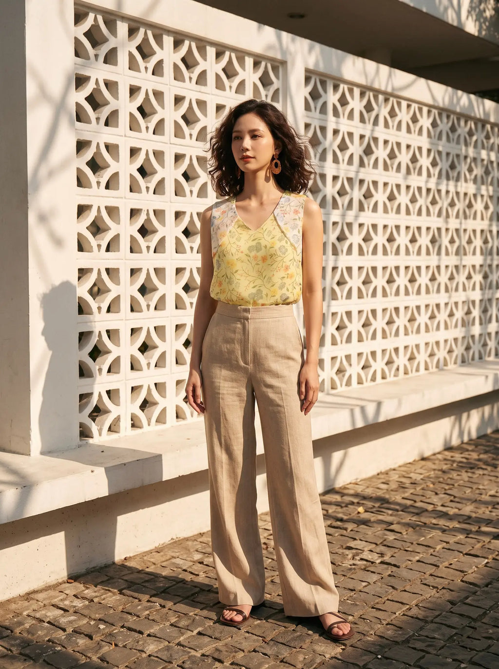 Áo sát nách organza hoa vàng thời trang Hity
