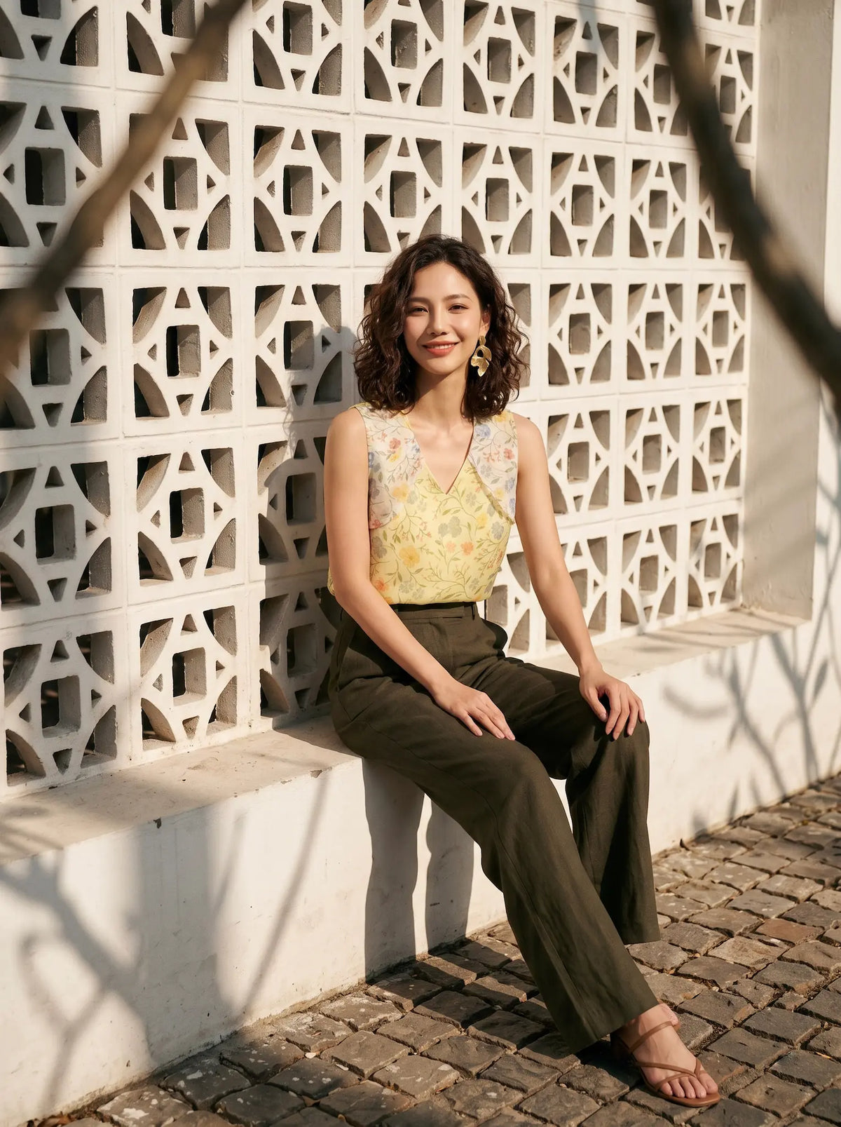 Áo sát nách organza hoa vàng thời trang Hity