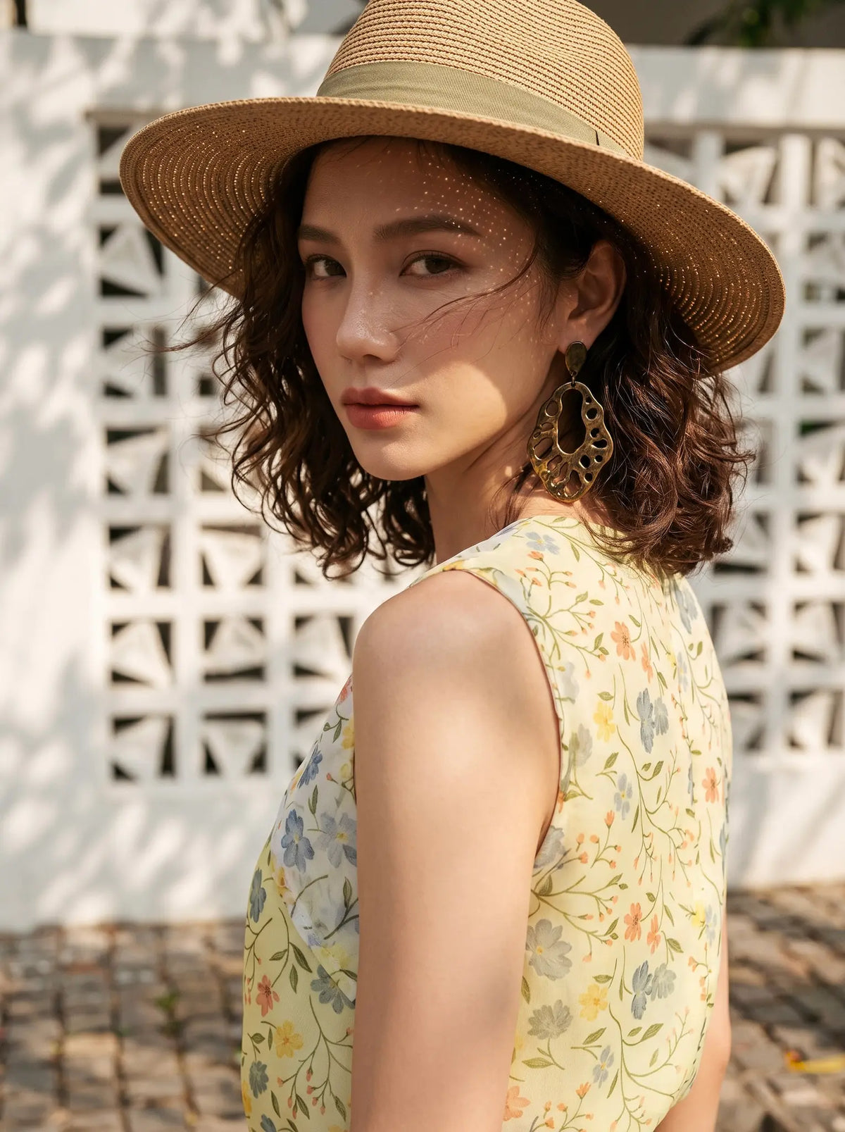 Áo sát nách organza hoa vàng thời trang Hity