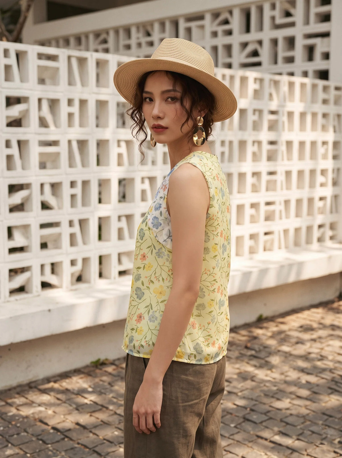 Áo sát nách organza hoa vàng thời trang Hity