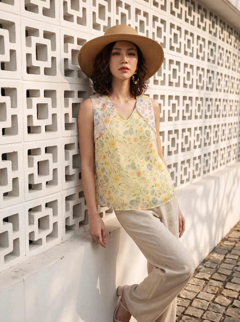 Áo sát nách organza hoa vàng thời trang Hity