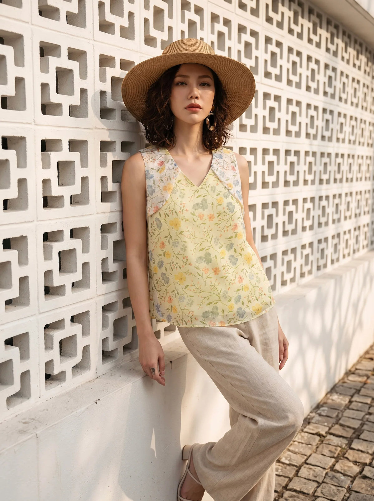 Áo sát nách organza hoa vàng thời trang Hity