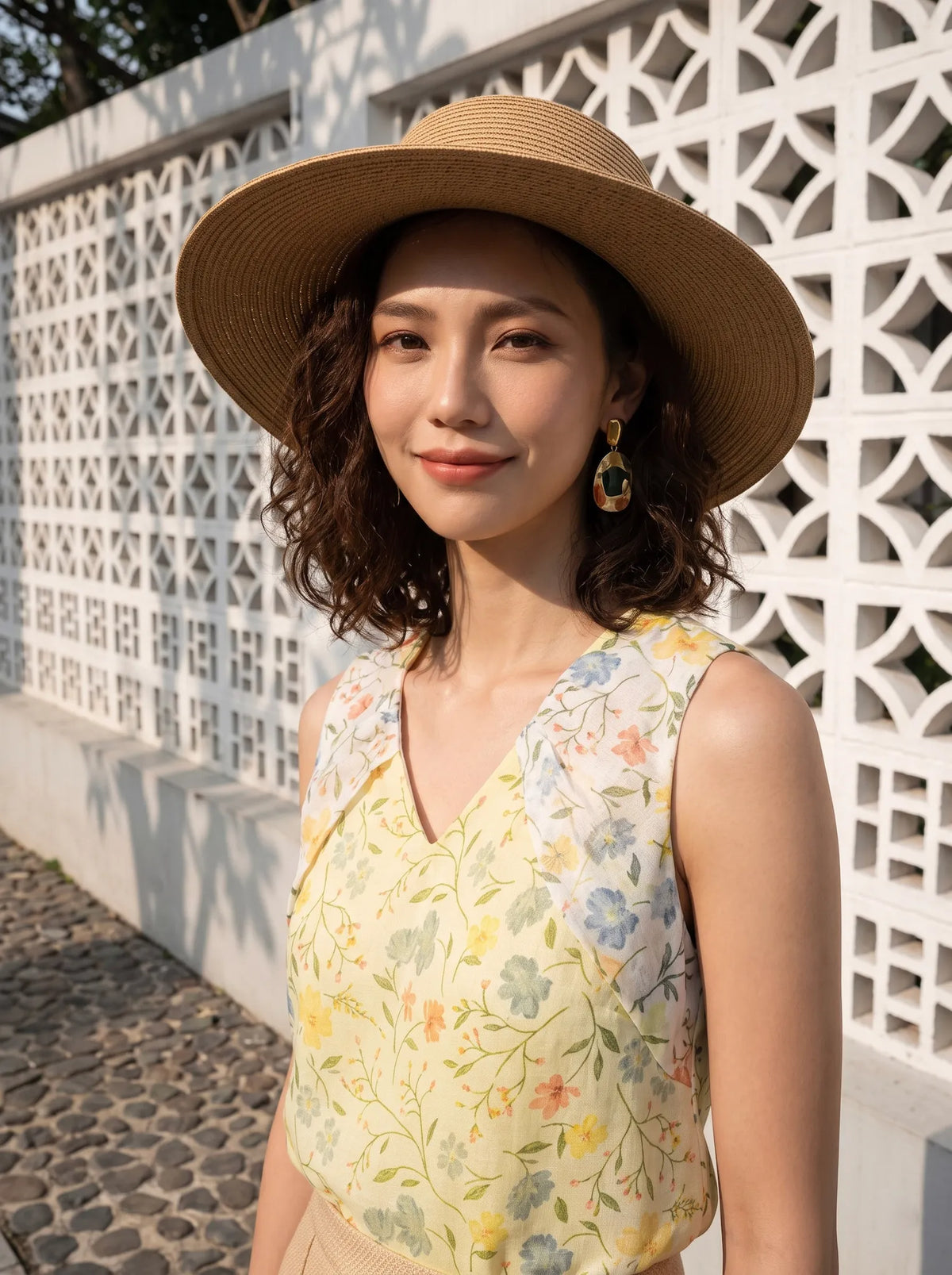 Áo sát nách organza hoa vàng thời trang Hity
