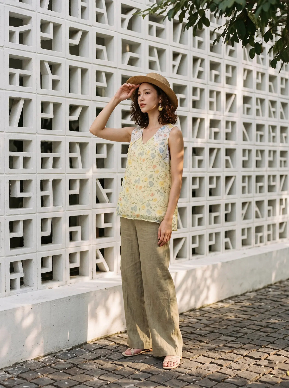 Áo sát nách organza hoa vàng thời trang Hity
