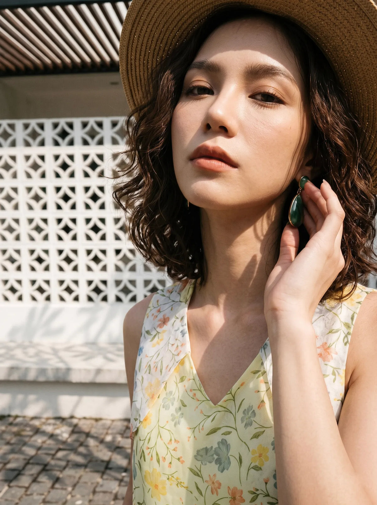 Áo sát nách organza hoa vàng thời trang Hity
