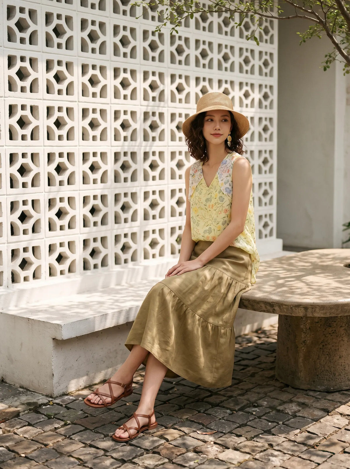 Áo sát nách organza hoa vàng thời trang Hity