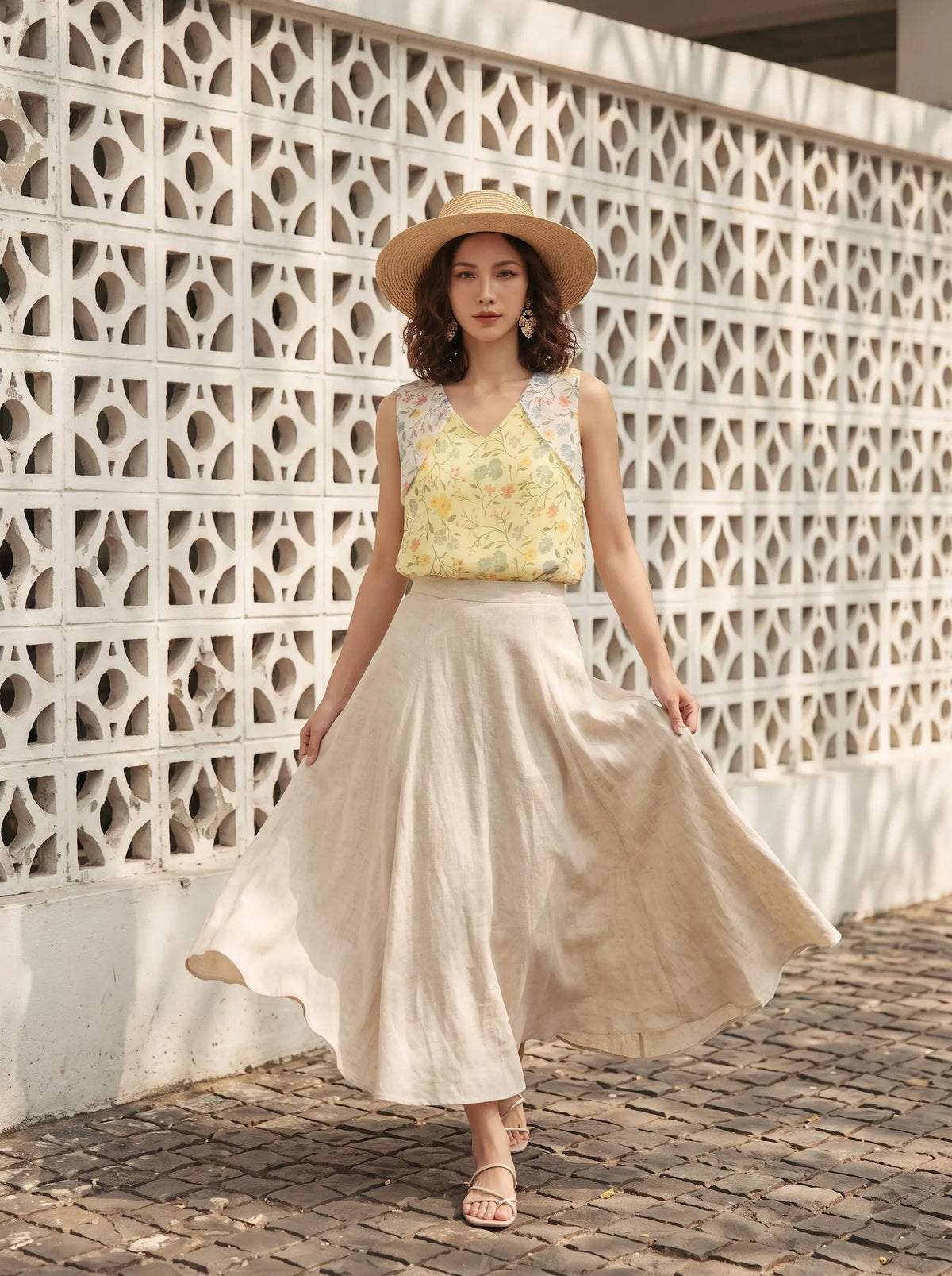 Áo sát nách organza hoa vàng thời trang Hity