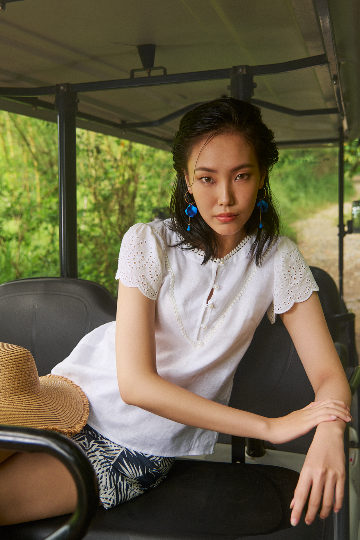 Áo suông tay ren linen trắng thời trang Hity