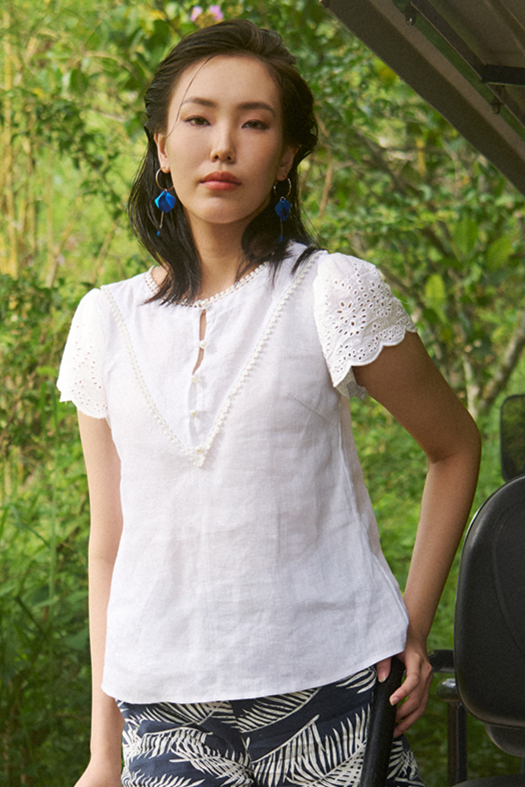 Áo suông tay ren linen trắng thời trang Hity