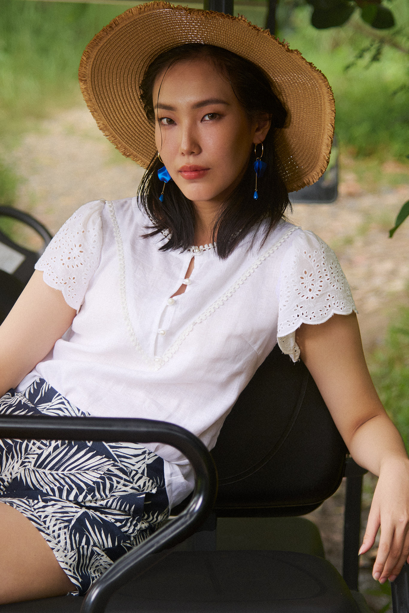 Áo suông tay ren linen trắng thời trang Hity