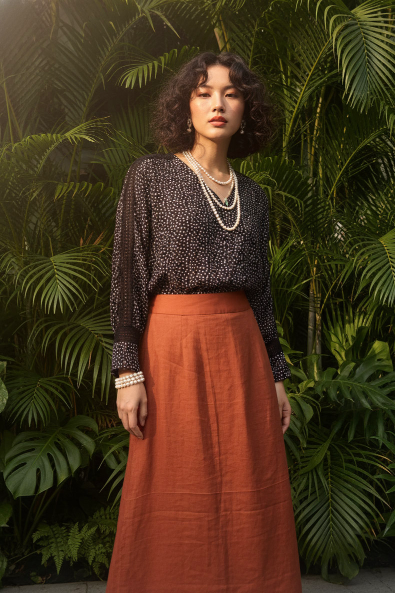 Áo suông tay dài phối ren cotton chấm bi thời trang Hity