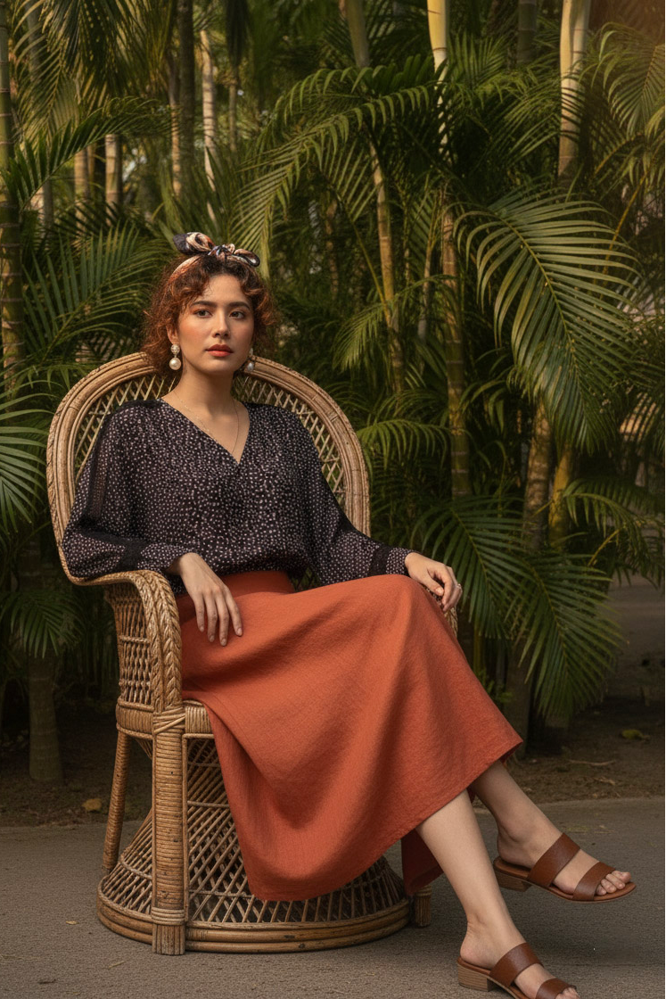 Áo suông tay dài phối ren cotton chấm bi thời trang Hity