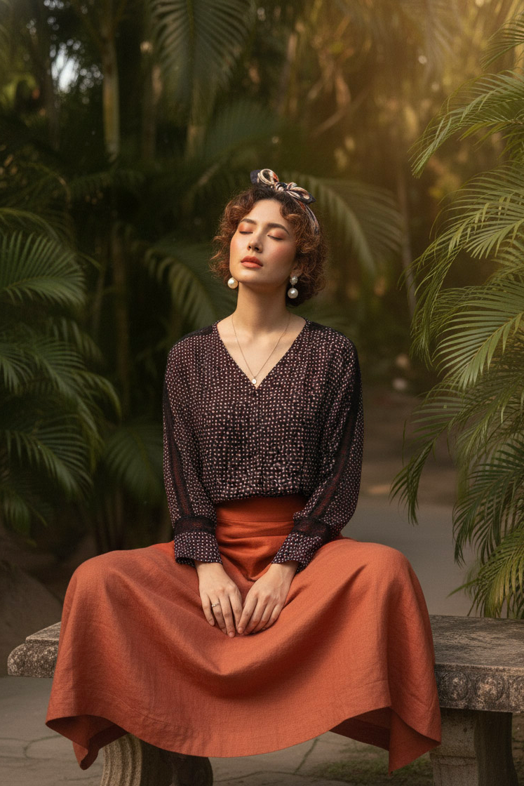 Áo suông tay dài phối ren cotton chấm bi thời trang Hity