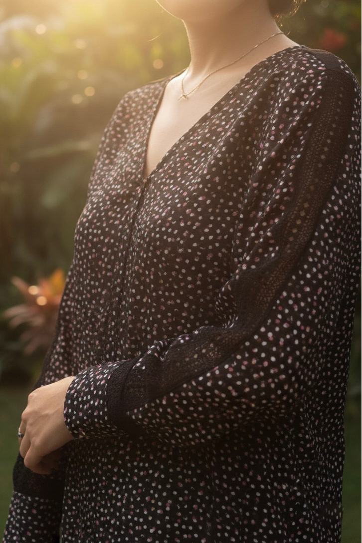 Áo suông tay dài phối ren cotton chấm bi thời trang Hity