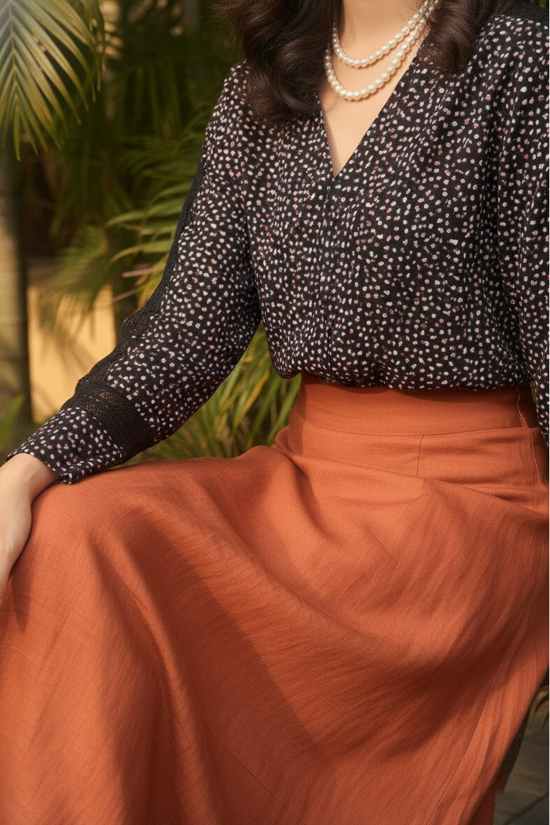 Áo suông tay dài phối ren cotton chấm bi thời trang Hity